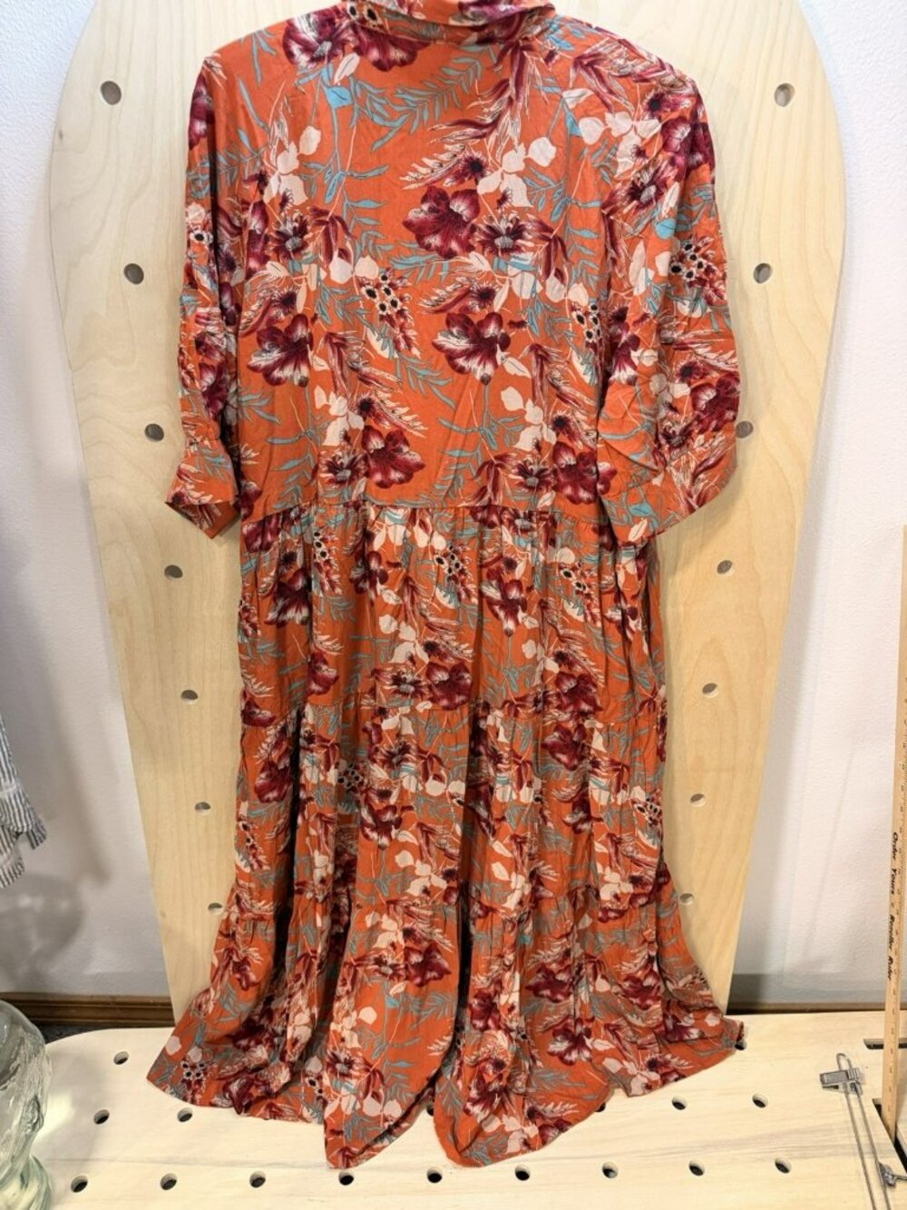 NWT Natural Life Floral Tiered Midi Dress Button Front Boho Women's Large Orange - Picture 5 of 7
